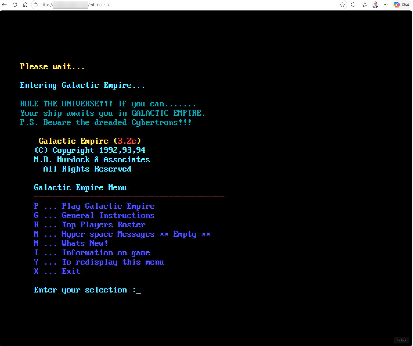 Galactic Empire running inside The Major BBS