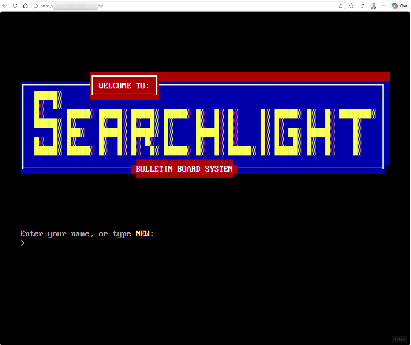 The Searchlight BBS welcome screen